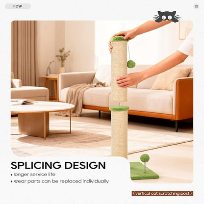 FDW 22 Inch Cat Scratching Post Cat Scratcher Natural Sisal Rope Scratch Post Kitten Trees with Hanging Ball for Indoor Cats,Green