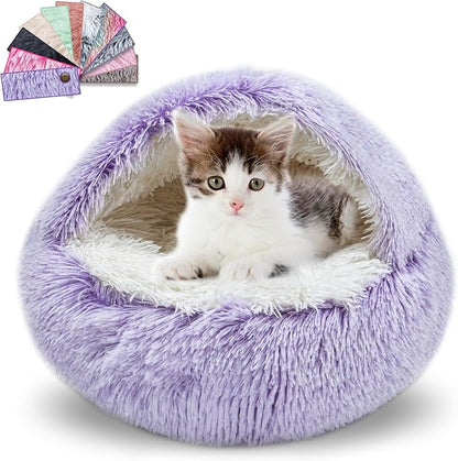 FORMYCATIE Cat Beds for Indoor Cats,Cat Cave for Puppy and Kitty,Calming Small Dog Bed for Small Dogs with Cover Cave,Cozy Warming Fluffy Washable Anti-Slip Pet Sleeping Bag(24 * 24inch,Purple)