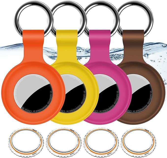 1|2|4Pack for Apple AirTag Holder,For Air Tag 2nd &1st Genaretion,Waterproof GPS Tracker Air Tag Keychain with Cover Anti-Scratch Silicone for Air-Tag Case for Pets,Luggage-Yellow+Brown+Orange+Rosered