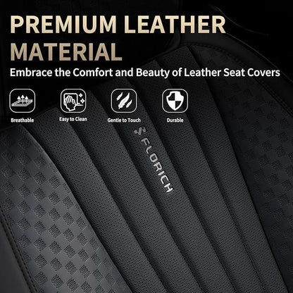 FLORICH Car Seat Covers, Premium Leatherette Car Seat Cushions Full Set, Black Seat Covers for Cars Front Seats and Back, Automotive Seat Protectors Universal Fit for Most Sedans Cars SUV Trucks