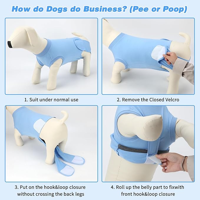 2 Packs Breathable Cotton Dog Recovery Suit for After Neuter Spay Abdominal Wounds Protector, Professional Anti-Licking Onesies for Male Female Pets Surgery Bandages, S Black Blue Pure