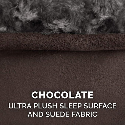 Furhaven Replacement Dog Bed Cover Ultra Plush Faux Fur & Suede Contour Luxe Lounger, Machine Washable - Chocolate, Jumbo Plus (XX-Large)