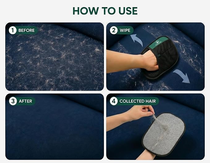 Pet Hair Remover Glove - Reusable Double-Sided Lint Brush Mitt for Dog and Cat Hair, Removes Fur from Furniture, Couch, Carpet Car Seats & Clothing