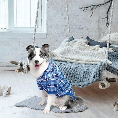 EXPAWLORER Plaid Dog Hoodie - British Style Warm Dog Sweater Shirt with Leash Hole,Pitbull Clothes Outfits,Winter Coat Apparel for All Breeds Puppy Girl Boy-Cat Apparel,Blue Large