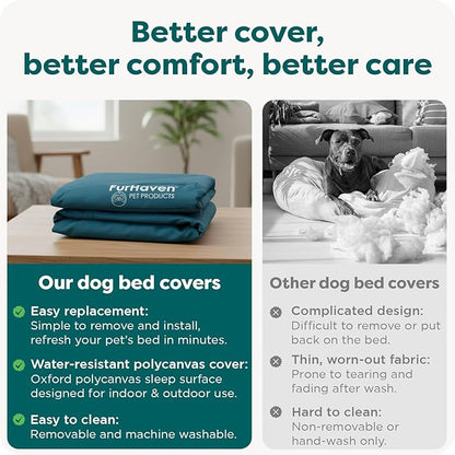 Furhaven Replacement Dog Bed Cover Water-Resistant Indoor/Outdoor Logo Print Oxford Polycanvas Mattress, Washable - Deep Lagoon, Jumbo (X-Large)