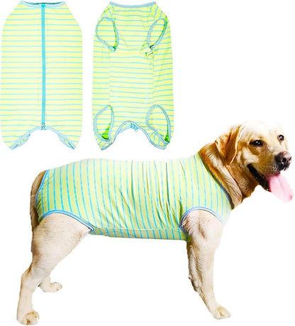 Dog’s Recovery Suit Post Surgery Shirt for Female Male Dog, E-Collar Alternative Wound Protective Clothes (Green stripe-2xl)
