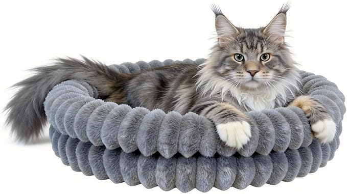 Washable Cat Bed Donut Dog Beds for Small Dogs with Corduroy Fleece Super Soft Pet Bed for Puppy and Kitten,20 * 20 * 6",Grey