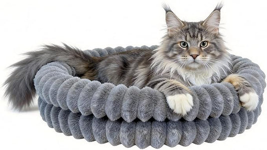 Washable Cat Bed Donut Dog Beds for Small Dogs with Corduroy Fleece Super Soft Pet Bed for Puppy and Kitten,20 * 20 * 6",Grey