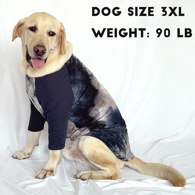 Dog Cotton Black Grey Tie Dye T-Shirts Soft and Stretchy Breathable Pet Shirt Pajamas Pets Clothes for Large Dogs,L Grey