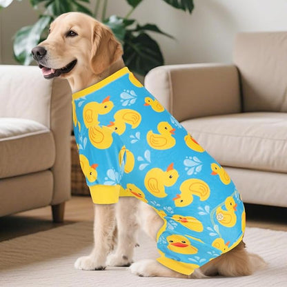 KYEESE Dog Pajamas Comfy Dog Pajamas Large Sized Dogs Velvet Pet Jammies Coat Blue Floating Duck Pets Onesie Comfy Dogs Clothes Stretchy Pets Pjs Boy Girl Clothes Soft Pet Onesie Costume, XXX-Large