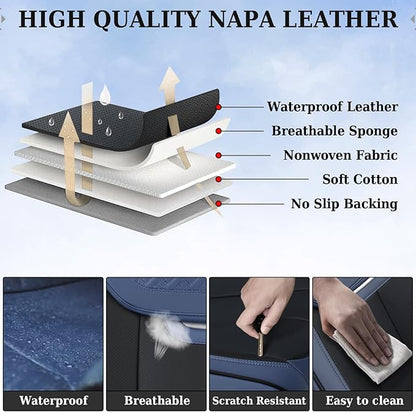 Coverado Front Seat Covers, Breathable Nappa Leather Car Seat Cover, Universal Seat Covers for Cars, Waterproof Car Seat Protector, Driver Seat Cover Fit for Most Cars(Blue&Black)