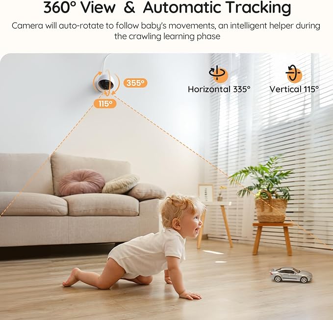 BOIFUN AI Baby Monitor with Camera and Audio, Safety Alerts (Tummy Sleeping & Face Area), WiFi Smartphone APP Control, Colorful Night Light, 2K HD Night Vision, Motion & Cry Detection, Two-Way Talk