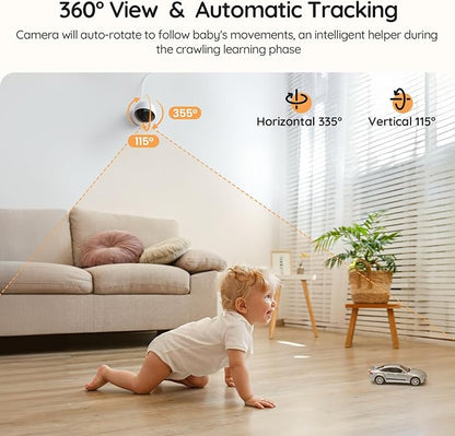 BOIFUN AI Baby Monitor with Camera and Audio, Safety Alerts (Tummy Sleeping & Face Area), WiFi Smartphone APP Control, Colorful Night Light, 2K HD Night Vision, Motion & Cry Detection, Two-Way Talk