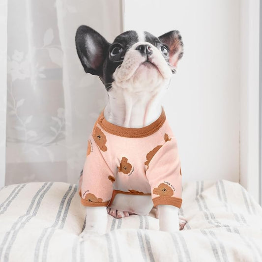 2 Pack Dog Pajamas Small Sized Dog Onesie Clothes Soft Stretchy Puppy Pajamas for Dogs Cats Girl Pet Costume Bear Printed Pjs Outifts French Bulldog Chihuahua Doggie Clothes (Pink&White, Medium)