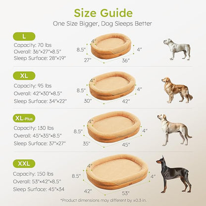 CWAWZ Jumbo Orthopedic Dog Bed, Big Dog Beds for Extra Large Sized Dogs with Full-Surround Bolsters, Dual-Sided Dog Cooling Bed with Memory Foam, Washable Pet Sofa Couch with Nonslip Bottom, Brown