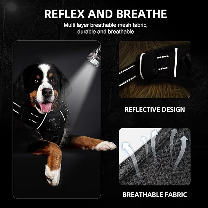 AirTag Dog Harness, Integrated Dog Vest with 100% Waterproof Air Tag Holder, No-Pull No-Choke Reflective Dog Vest Harness with Apple Air Tag Case for Small Medium Large Dogs (Black, XL)