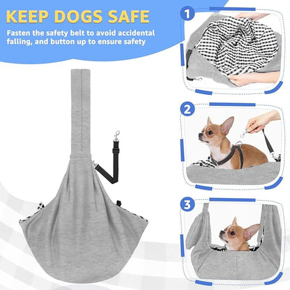 SlowTon Dog Carrier Sling - Thick Padded Shoulder Strap Adjustable Dog Carriers for Small Dogs, Puppy Carrier Purse for Pet Cat with Front Zipper Pocket Safety Belt Machine Washable (GY, L)