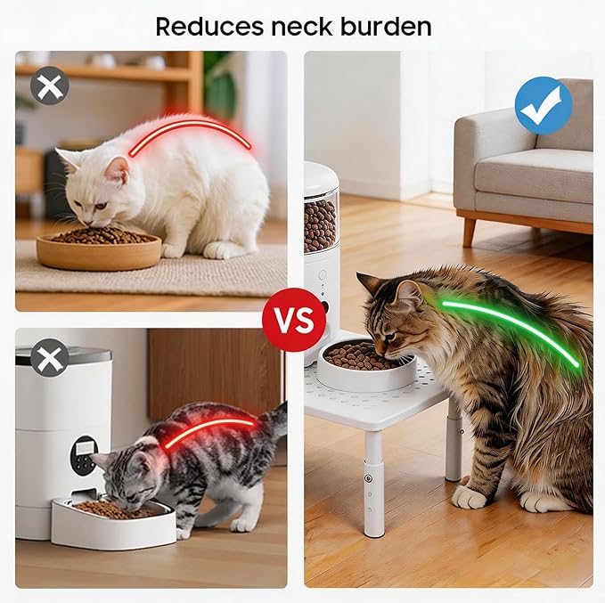 ‌Adjustable Automatic Cat Feeder Stand - Non-Slip Elevated Holder for Cats/Puppies, Fits Most Automatic Feeders & Water Dispensers, White(Holder ONLY)