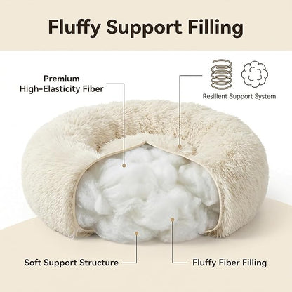 Tiny Dog Bed 11.8 Inch for Extra Small Dogs,Washable Puppy Bed,Soft Faux Fur Calming Donut Bed for Chihuahua Yorkie Maltese Pomeranian,Beige