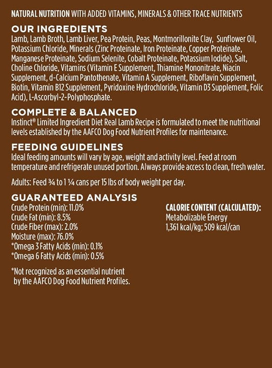 Instinct Limited Ingredient Diet, Wet Canned Dog Food, Grain Free - Real Lamb, 13.2 Ounce (Pack of 6)