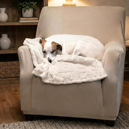 Americanflat 30x40 Jacquard Fleece Throw Blanket - Soft and Breathable Pet Blankets for Couches, Bed, Chair - Fleece Blanket for Home, Bedroom, or Outdoor - Cream Paw Print Blankets for Dogs or Cats