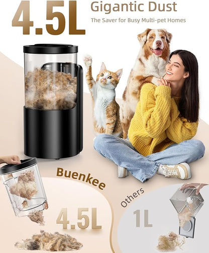buenkee Dog Grooming Vacuum, 4.5L Extra-Large Dust Cup Dog Grooming Kit, 14000Pa High-Suction Pet Groomer with Clippers, Low-Noise All-in-One Shedding Control Set for Home Use