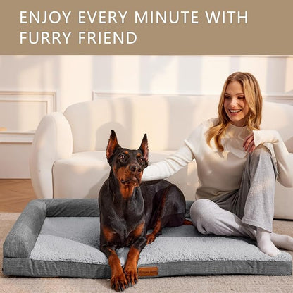 Patas Lague Orthopedic XL Dog Bed Large Sized Dog 42''X28'', Waterproof L Bolster Big Large Pet Sofa Beds with Removable Washable Cover, Soft Comfortable Pet Couch Crate Mat with Nonskid Bottom, Grey