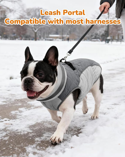 Dog Winter Coat for Large Dogs, Adjustable Puppy Warm Jackets in Cold Weather, Reflective Pet Fleece Vest with External Attachment Points, Zippered Cold-Weather Dog Winter Clothes, L Black