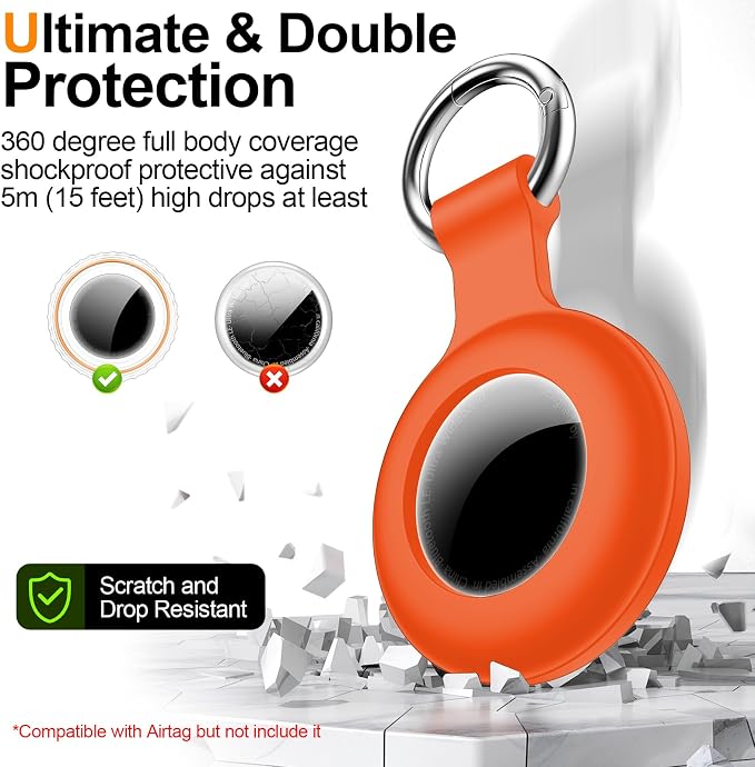 1|2|4Pack for Apple AirTag Holder with Keychain for Air Tag 2nd/1st Gen | Waterproof Air Tag Cover GPS Tracker Anti-Scratch Silicone Air-Tag Case for Pets,Kids,Bags,Luggages-Orange
