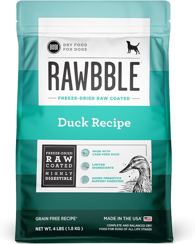 BIXBI Rawbble Freeze-Dried Raw Coated Dog Food, Duck – Fresh Meat, No Meat Meals, Grain-Free – USA Made, 4 lbs