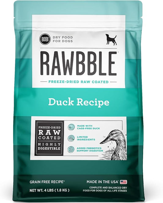 BIXBI Rawbble Freeze-Dried Raw Coated Dog Food, Duck – Fresh Meat, No Meat Meals, Grain-Free – USA Made, 4 lbs