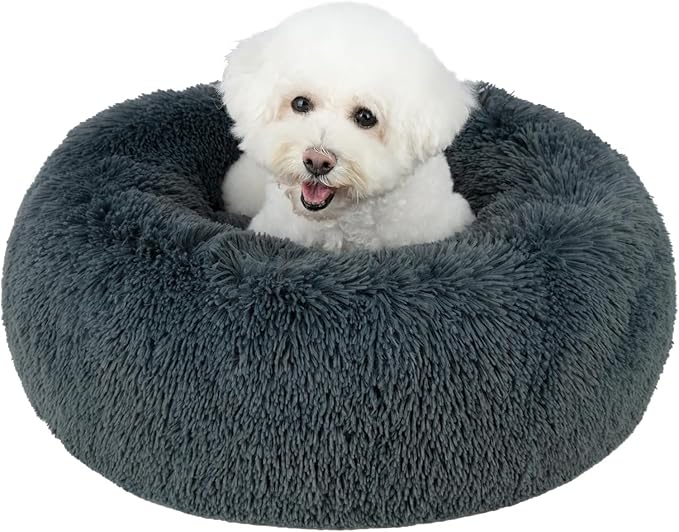 Best Pet Supplies Round Calming Dog Bed for Small, Medium & Large Dogs, Plush Donut Cuddler Pet Bed w/Raised Rim for Head, Neck Support, Anti-Slip Bottom Washable Bed - Gray, 30 x 30 x 8