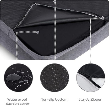 Hollypet Orthopedic Dog Bed for Large Dogs, Supportive Foam Pet Couch with Removable Washable Cover and Non-Slip Bottom, Waterproof Lining Dog Sofa Bed, Gray, L (36 * 26 * 8)