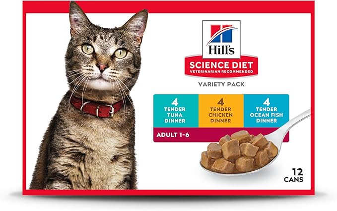 Hill's Science Diet Adult 1-6 Wet Cat Food Variety Pack, Chicken, Tuna, & Ocean Fish, 5.5 oz. Cans, 12-Pack