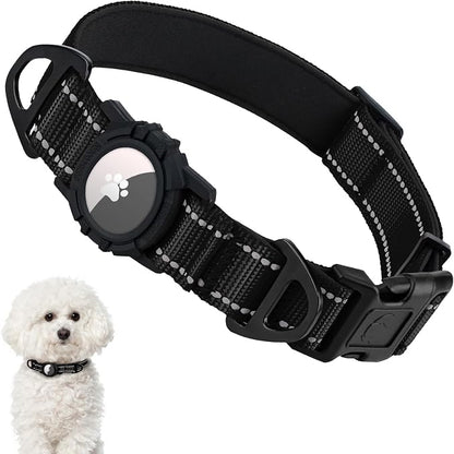 Taglory AirTag Dog Collar with Waterproof Holder for Small Dogs, Black, S | Reflective for Night Walks & Low-Light Safety, Track Your Pup Peace of Mind, Adjustable Soft Padded, No More Dangling Tags
