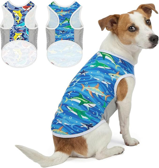 UPF 50+ Sun Protection Dog T-Shirt, 2 Pack Lightweight Sleeveless Dog Vest for Small Medium Dogs Boy – Reflective Strips, Quick-Dry Pet Apparel, Sports Fan Shirt P23ST00506XL