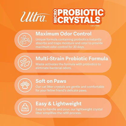 NEW Ultra Probiotic Micro Crystals Premium Cat Litter - 99.9% Dust Free, Soft on Paws, Fragrance Free - 15 Lbs. Total (3pk of 5 Lbs.)