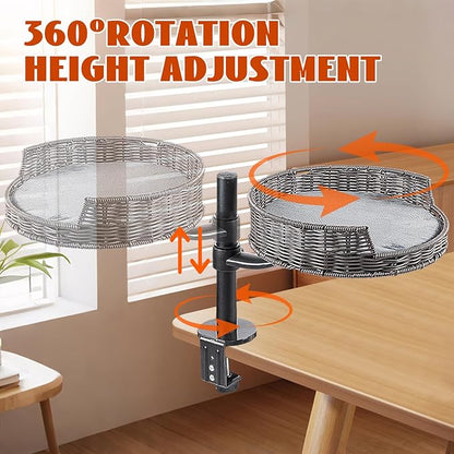 Niubya Cat Desk Bed Mount with Adjustable Height,Rattan Cat Desk Perch Supports 30 Lbs,360°Rotation Desktop Kitty Attachment for Indoor Home Office,1 Bed