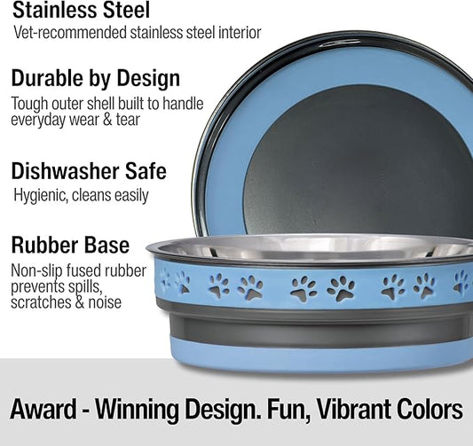 Loving Pets Corsa Dog Bowls- Stainless Steel Dog & Cat Bowls - Spill Proof Dog Food Bowl, Cat Bowl, Puppy Essentials & Pet Supplies Great for Home & Travel (Medium 20-35 lbs, Rapid Blue)