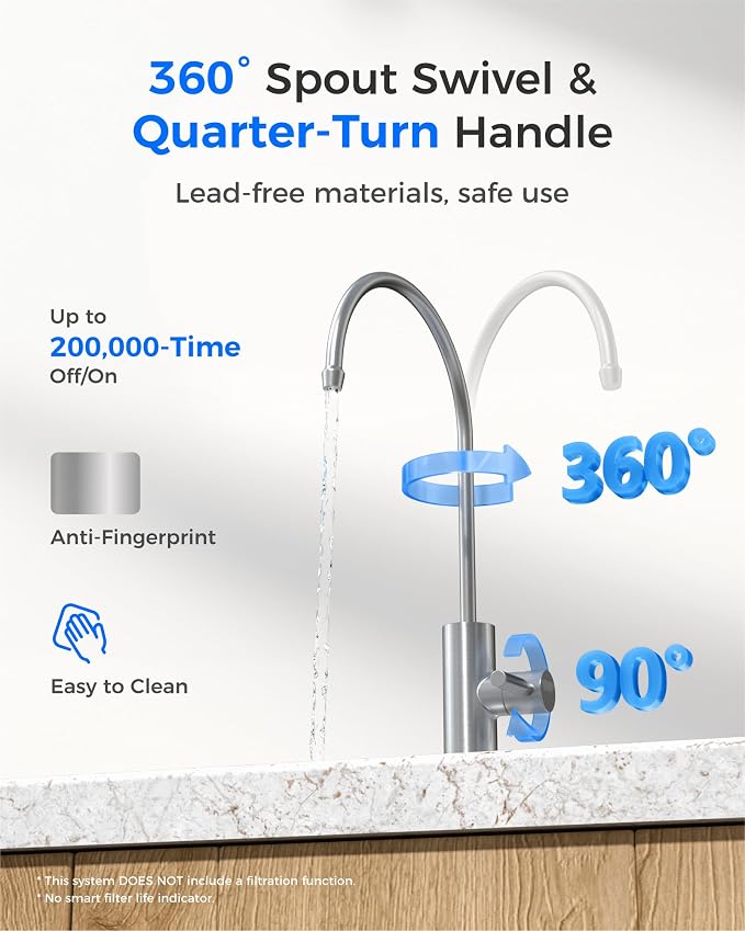 Waterdrop G2FCT-BN Drinking Water Faucet, NSF/ANSI 372 Certified, Brushed | RO Water Filter Faucet for Kitchen Bar Sink, Lead-Free, 304 Stainless Steel, Single Handle, 360° Swivel Spout