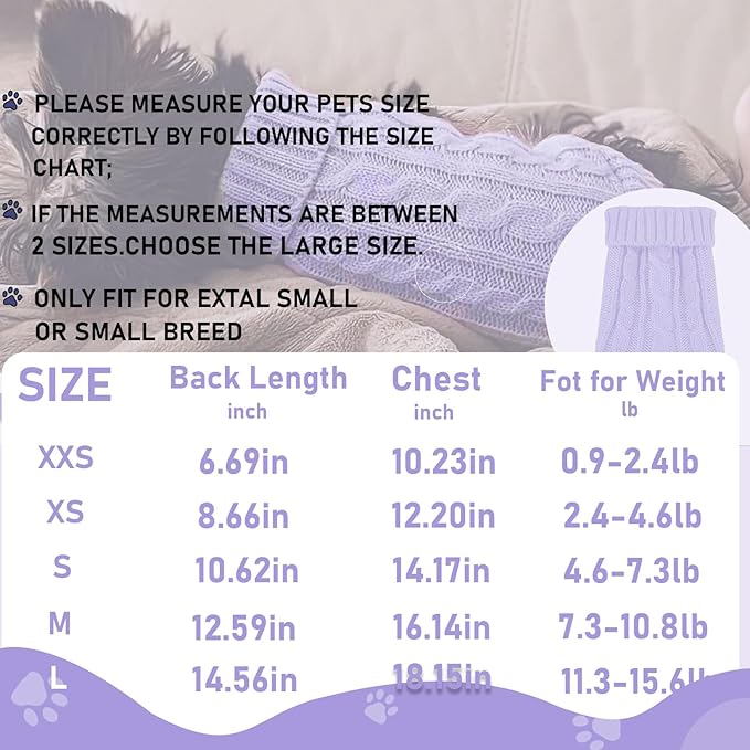 2 Pack Dog Sweaters for Small Dogs, Chihuahua Yorkie Sweater, Puppy Clothes Winter Warm Pullover Clothing, Pet Cat Cold Weather Puppy Cold Outfits (Beige+Purple X-Small)