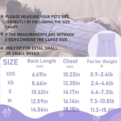 2 Pack Dog Sweaters for Small Dogs, Chihuahua Yorkie Sweater, Puppy Clothes Winter Warm Pullover Clothing, Pet Cat Cold Weather Puppy Cold Outfits Beige+Purple XXS