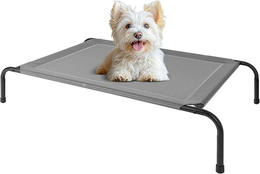 HealSmart Cooling Elevated Dog Bed Outdoor Raised Portable Dog Cot Beds No-Slip Feet Durable Portable Pet Hammock Bed, 42x25.2x8 Inch, Grey