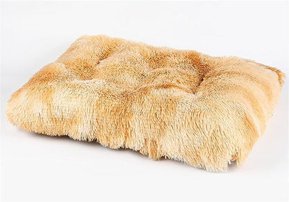Liveinu Long Plush Calming Pet Bed Cuddler Pet Bed for Dogs and Cats Fluffy Faux Fur Dog Bed with Anti Slip Bottom Machine Washable Pet Sleep Bed Crate Mat Tie-Dye Brown L