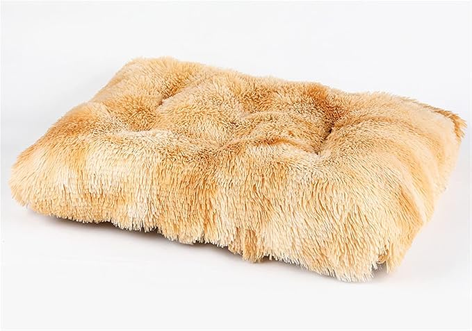 Liveinu Long Plush Calming Pet Bed Cuddler Pet Bed for Dogs and Cats Fluffy Faux Fur Dog Bed with Anti Slip Bottom Machine Washable Pet Sleep Bed Crate Mat Tie-Dye Brown M