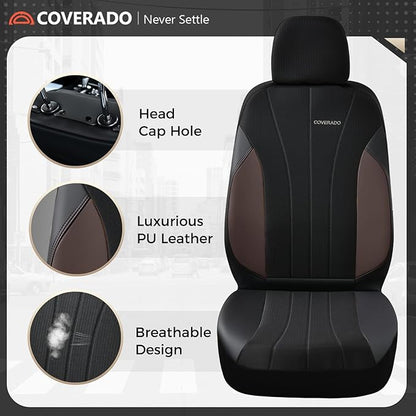 Coverado Car Seat Covers Front Seats, Luxury Seat Covers Full Set, Mesh Breathable Seat Protectors, 2 Seats Driver Seat Covers, Universal Fit for SUV, Sedan, Truck