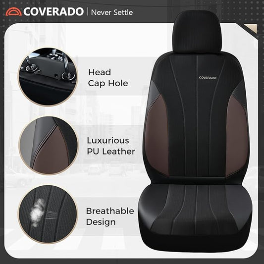 Coverado Car Seat Covers Front Seats, Luxury Seat Covers Full Set, Mesh Breathable Seat Protectors, 2 Seats Driver Seat Covers, Universal Fit for SUV, Sedan, Truck