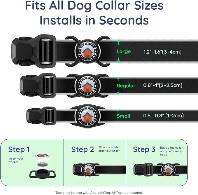Waterproof AirTag Holder for Dog Collar, Soft Slide-On Dog AirTag Holder | Full-Body Protection, No-Dangle Fit, Ultra-Durable, Lightweight, Tool-Free Installation, Fits Dog & Cat Collars
