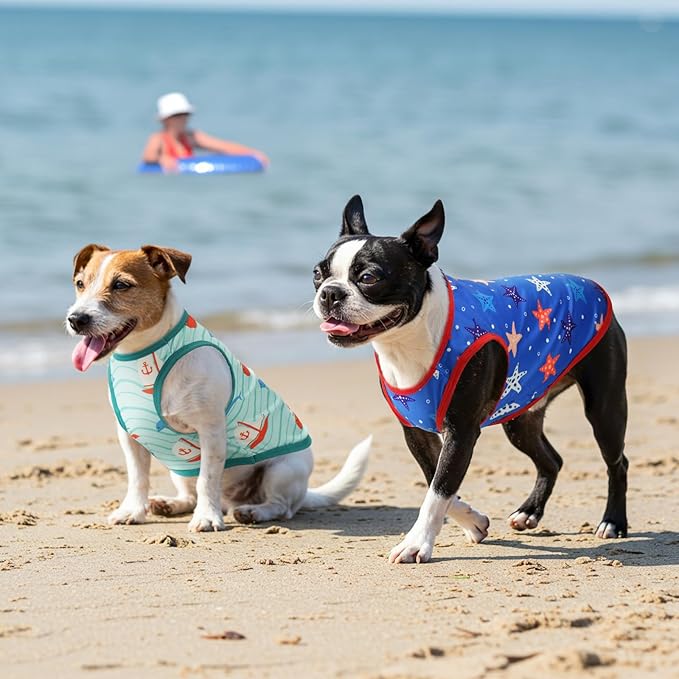 4-Pack Dog Ocean Style Shirts Puppy Summer Tank Tops Cute Ocean Animals Sailboat Pattern Outfits for for Small Dogs Boy Girl Dog Cooling Clothes for Small Medium Dogs XS