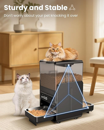 Automatic Cat Feeder for 2 Cats, 5L/20 Cups Food Dispenser with Adjustable Raised Double Bowls, Detachable Control Panel, Timed Cat and Dogs Feeder for Dry Food, Dual Power Supply